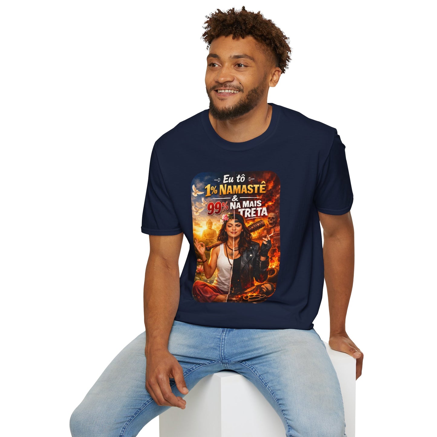 Camiseta "1% Namastê, 99% Treta" — T-shirt Sarcástica em Algodão