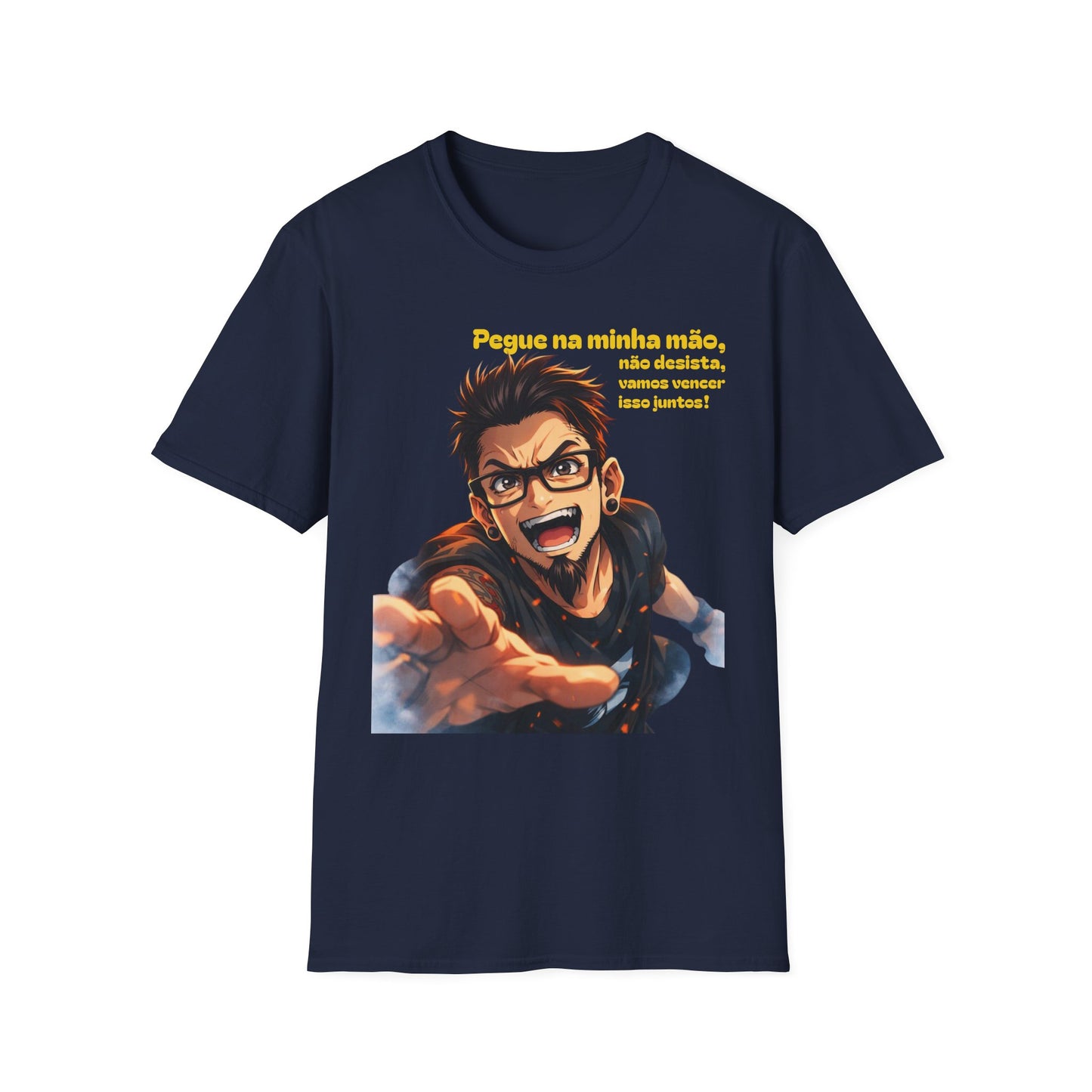 Camiseta — "Pegue na minha mão, não desista, vamos vencer isso juntos!" Camiseta motivacional com gráfico de anime português