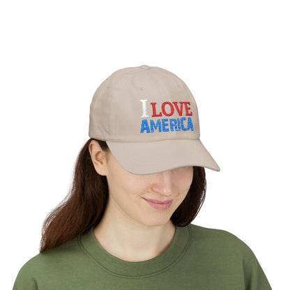 Boné Dad Hat Bordado Love 'Merica | Algodão Premium Ajustável