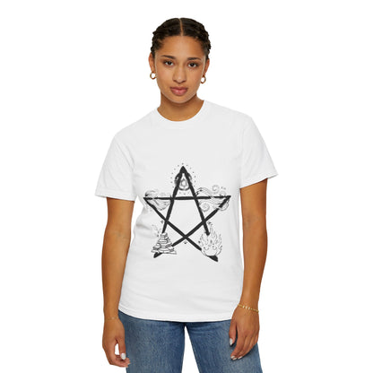 Camiseta Elementos Pentagrama — Terra, Fogo, Ar, Água & Éter Design
