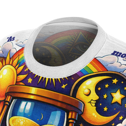 Camiseta As Moedas do Tempo — Estampa Poética Sobre Tempo e Consciência
