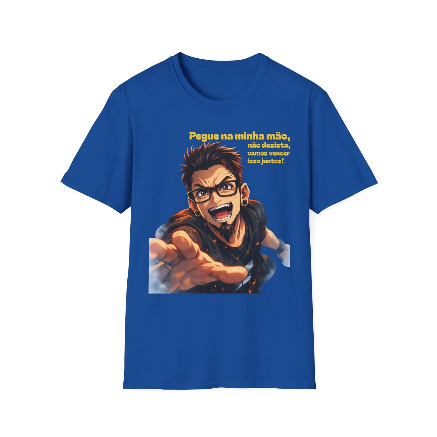 Camiseta — "Pegue na minha mão, não desista, vamos vencer isso juntos!" Camiseta motivacional com gráfico de anime português