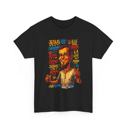 Camiseta com retrato caricatural — Estampa colorida de Azimur sorridente em estilo grafite