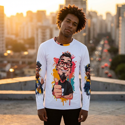 Camisa masculina de manga comprida Caricatura Azimur — Top com estampa artística de caricatura.