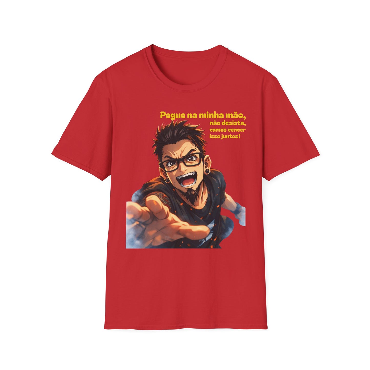 Camiseta — "Pegue na minha mão, não desista, vamos vencer isso juntos!" Camiseta motivacional com gráfico de anime português