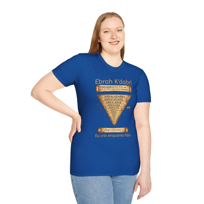 Camiseta “Ebrah K'dabri” — Frase hebraica “Eu crio enquanto falo”