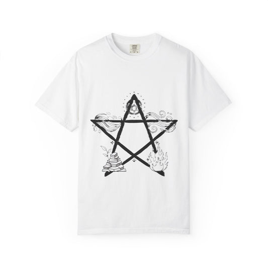 Camiseta Elementos Pentagrama — Terra, Fogo, Ar, Água & Éter Design
