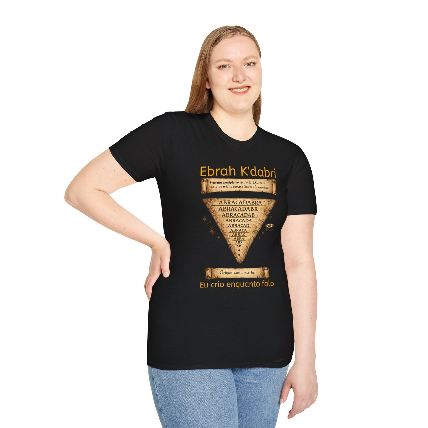 Camiseta “Ebrah K'dabri” — Frase hebraica “Eu crio enquanto falo”