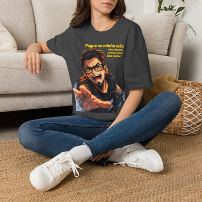 Camiseta — "Pegue na minha mão, não desista, vamos vencer isso juntos!" Camiseta motivacional com gráfico de anime português