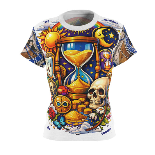 Camiseta As Moedas do Tempo — Estampa Poética Sobre Tempo e Consciência