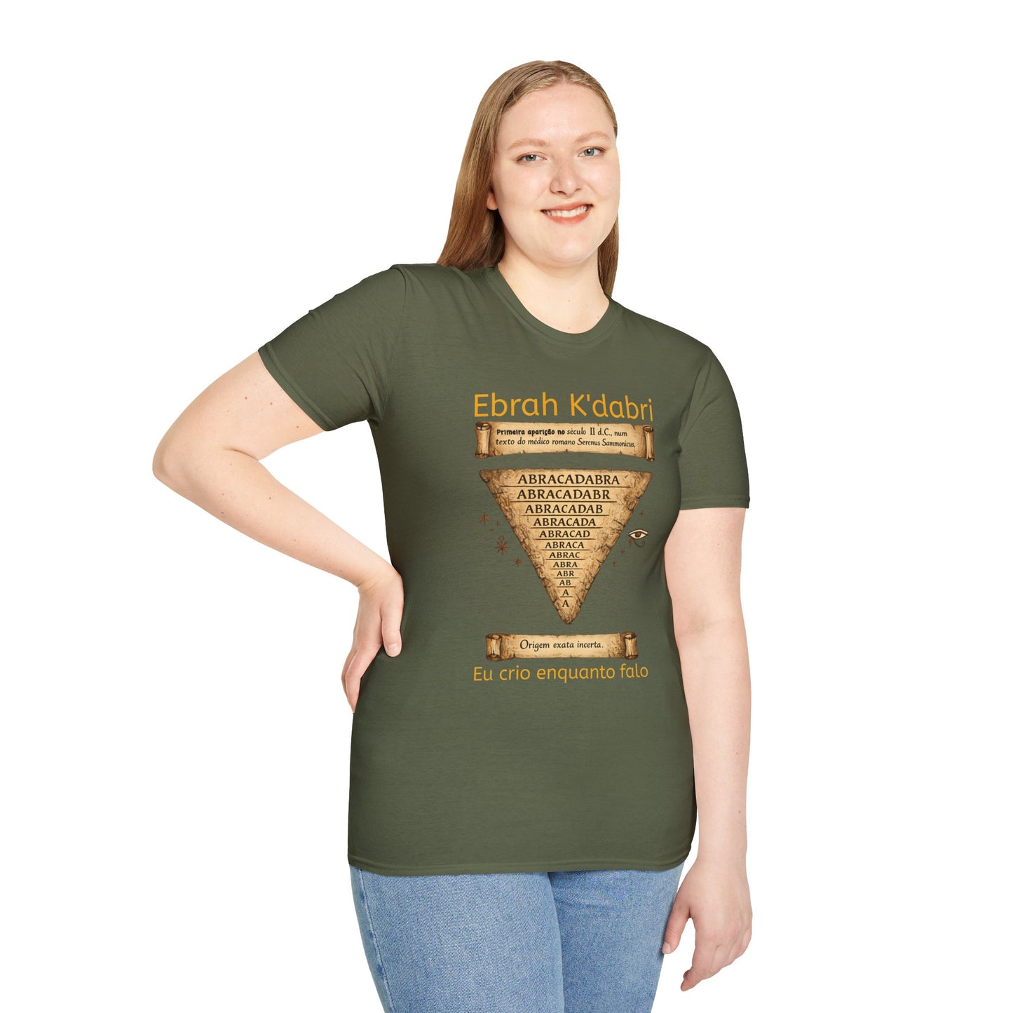 Camiseta “Ebrah K'dabri” — Frase hebraica “Eu crio enquanto falo”