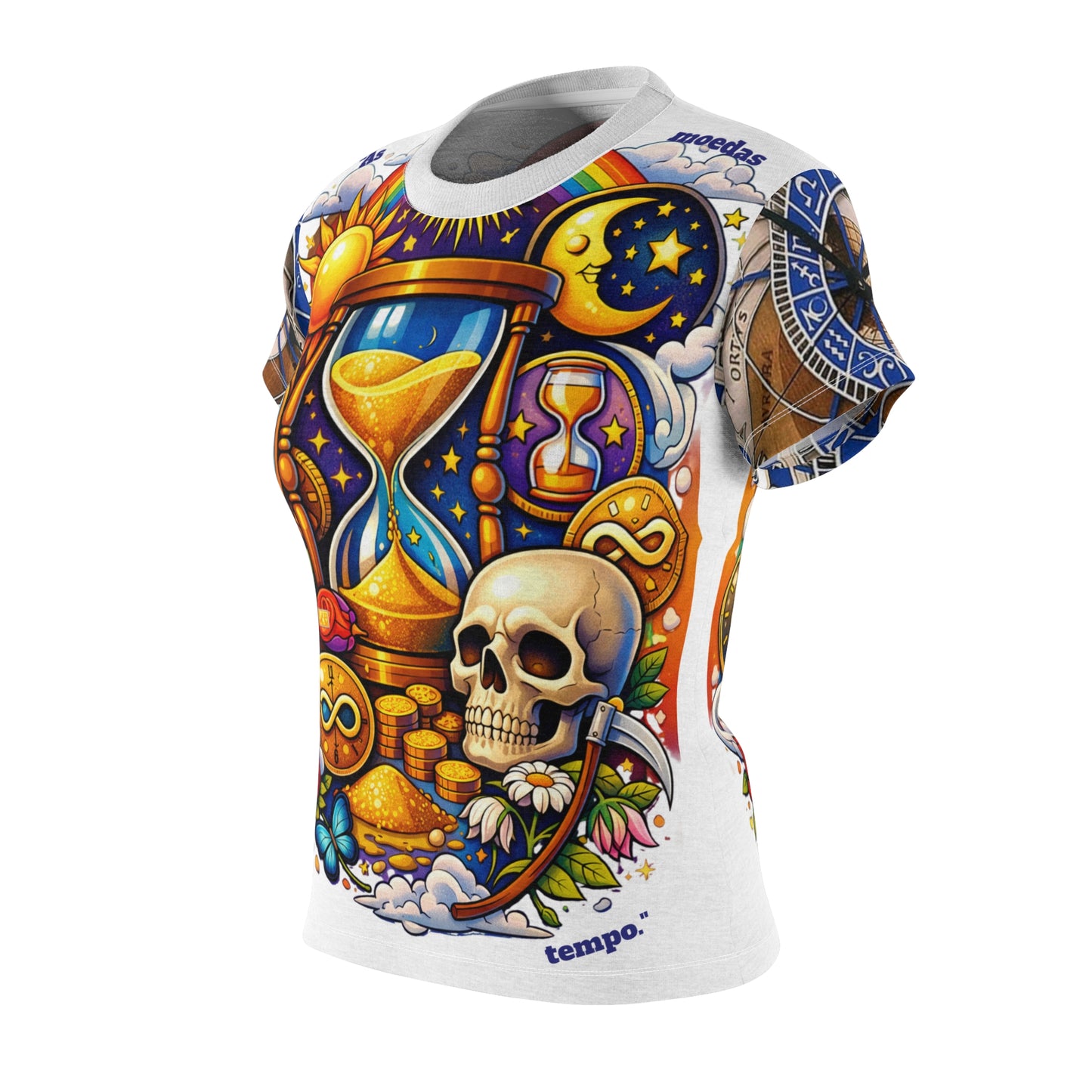 Camiseta As Moedas do Tempo — Estampa Poética Sobre Tempo e Consciência