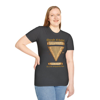 Camiseta “Ebrah K'dabri” — Frase hebraica “Eu crio enquanto falo”