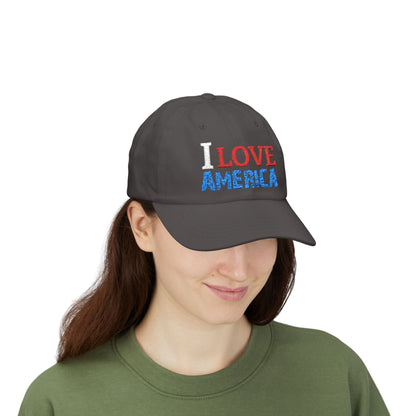 Boné Dad Hat Bordado Love 'Merica | Algodão Premium Ajustável